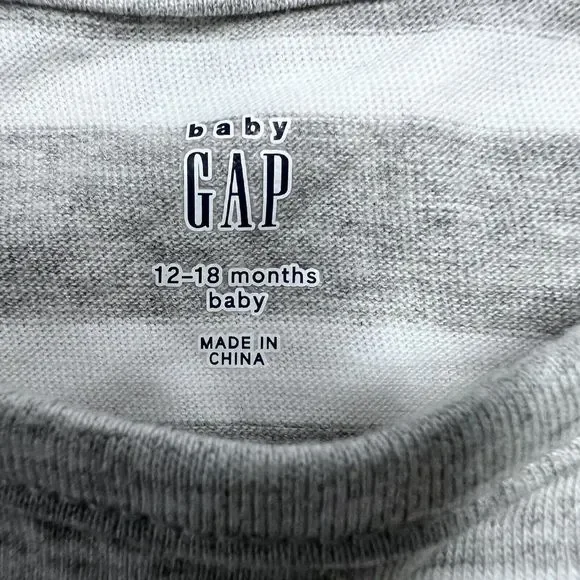 NWT Gap Baby 12 - 18 months Heather Gray White Stripe One piece Bear Embroidery - Picture 3 of 11
